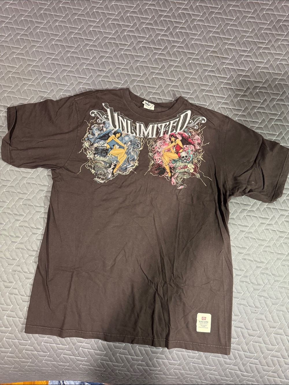 Marc Ecko BrownShort Sleeve Tee with 'Unlimited' Dual Color Graphic